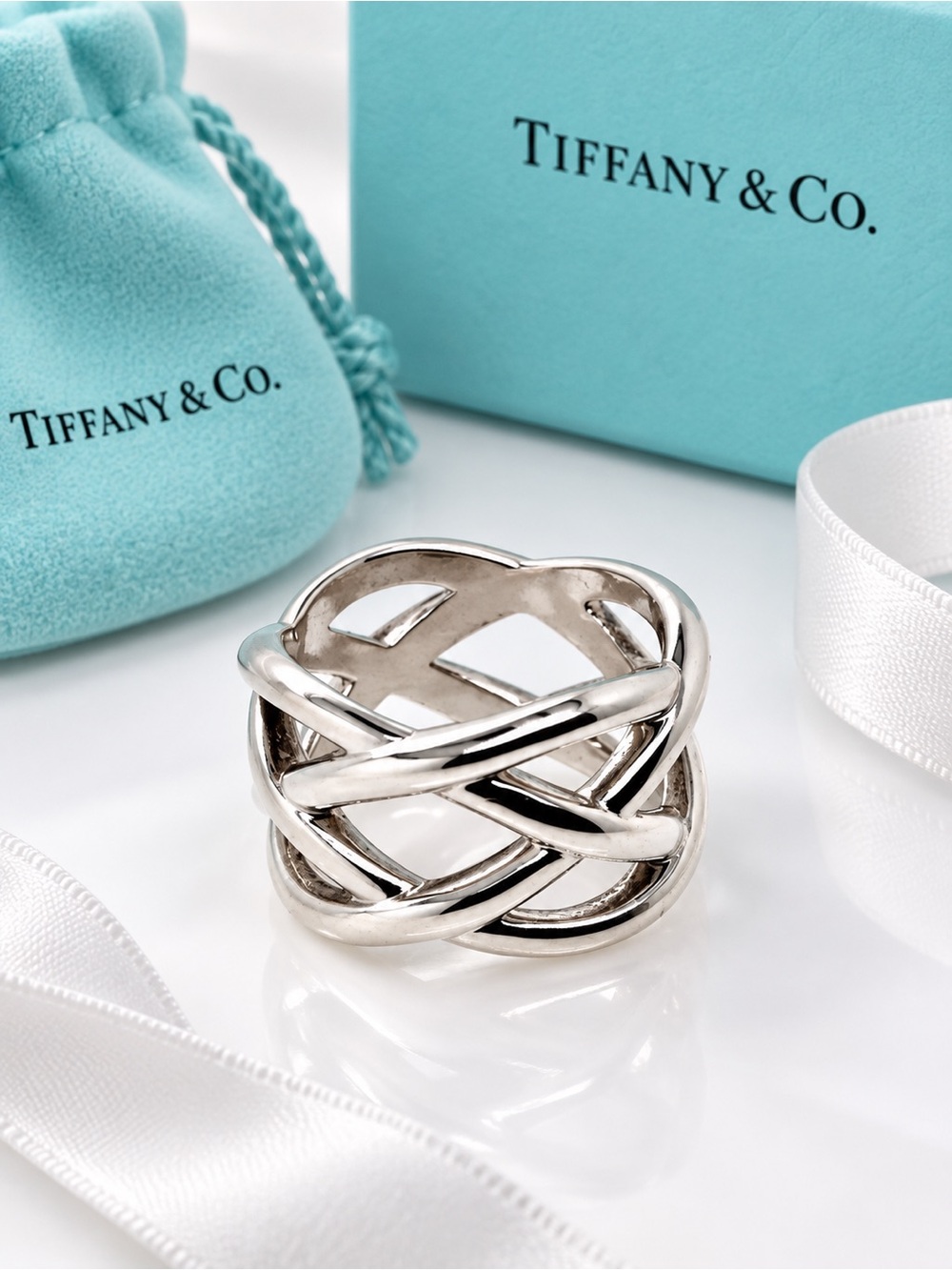 Vintage Tiffany & Co. Celtic Knot Basket Weave Sterling Ring Size 5.5